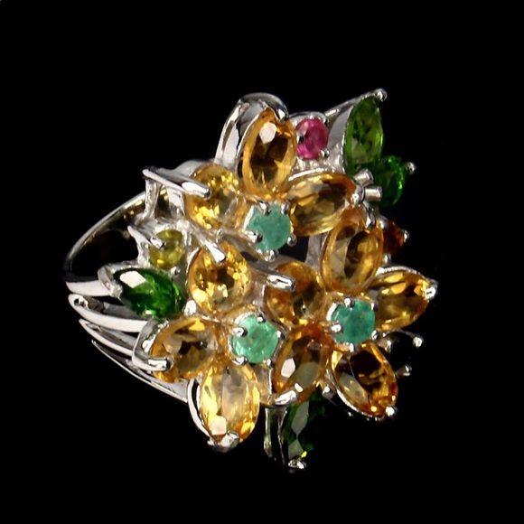 Genuine Emerald  and Citrine Sterling Silver Ring - Picture 4 of 4
